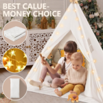 Teepee Tent for Kids with Carry Case, Natural Canvas Teepee Play Tent, Toys for Girls/Boys Indoor & Outdoor Playing (White Teepee Tent) - Image 2