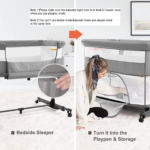 Baby Crib,3 in 1 Bassinet for Baby,Bedside Sleeper Bedside Baby Bassinets Crib for Newborn,Adjustable Portable Baby Bed for Infant/Baby,Gray - Image 4