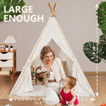 Teepee Tent for Kids with Carry Case, Natural Canvas Teepee Play Tent, Toys for Girls/Boys Indoor & Outdoor Playing (White Teepee Tent) - Image 4