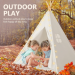 Teepee Tent for Kids with Carry Case, Natural Canvas Teepee Play Tent, Toys for Girls/Boys Indoor & Outdoor Playing (White Teepee Tent) - Image 6