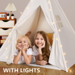 Teepee Tent for Kids with Carry Case, Natural Canvas Teepee Play Tent, Toys for Girls/Boys Indoor & Outdoor Playing (White Teepee Tent) - Image 3