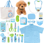 "Deluxe Toy Doctor Kit for Girls - Includes Dog Toy, Stethoscope, and Dress-Up Costume - Perfect Gift for Kids Ages 3-6!" - Image 9