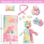 "Rainbow Unicorn Doll Costume Set with Matching Sleeping Bag - Perfect for 18 Inch Dolls!" - Image 2