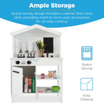 Farmhouse Play Kitchen Toy for Kids with Chalkboard, Storage Shelves, and 5 Accessories - White - Image 5