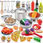 "Ultimate Kids Kitchen Playset: 52Pc Pretend Play Accessories with Stainless Steel Cookware, Play Food, and Cuttable Toy Food - Perfect Gift for Boys and Girls"