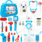 "Deluxe Toy Doctor Kit for Girls - Includes Dog Toy, Stethoscope, and Dress-Up Costume - Perfect Gift for Kids Ages 3-6!" - Image 10