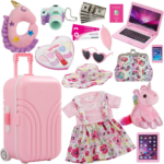 "Ultimate 18 Inch Doll Travel Set - Includes Suitcase, Clothes, Accessories, and Toy Pet!"