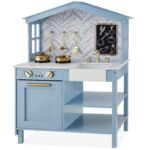 Farmhouse Play Kitchen Toy for Kids with Chalkboard, Storage Shelves, and 5 Accessories - White - Image 10
