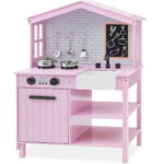 Farmhouse Play Kitchen Toy for Kids with Chalkboard, Storage Shelves, and 5 Accessories - White - Image 9