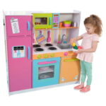 Deluxe Wooden Play Kitchen for Kids with Neon Colors by