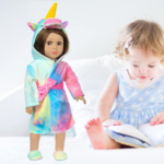 "Rainbow Unicorn Doll Costume Set with Matching Sleeping Bag - Perfect for 18 Inch Dolls!" - Image 5
