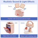 Children's 3-Piece Toy Kitchen Appliance Set with Oven, Toaster, and Stirrer - Khaki - Image 3