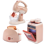 Children's 3-Piece Toy Kitchen Appliance Set with Oven, Toaster, and Stirrer - Khaki