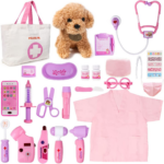 "Deluxe Toy Doctor Kit for Girls - Includes Dog Toy, Stethoscope, and Dress-Up Costume - Perfect Gift for Kids Ages 3-6!"