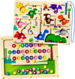 "Double-Sided Magnetic Dinosaur Maze & Alphabet Puzzle Board - Educational Toy for Preschoolers!"