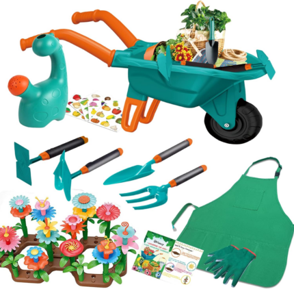 "Kids Gardening Adventure Set with Wheelbarrow, Apron, and More - Educational STEM Learning Toys for Outdoor Fun!"