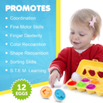 Color Shape Matching Eggs Educational Toy Set for Toddlers with Egg Box - Preschool Learning and Sorting Activity - Easter and Christmas Gift for Kids Ages 3-6+ - Image 2