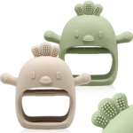 "Silicone Teething Mitten Set for Babies - BPA Free, Anti-Dropping Wrist Teethers (Green & Caramel)"