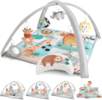 7 in 1 Baby Play Gym for Boys or Girls, Activity Center, Tummy Time Toys, Play Mat for Babies 0-6 Months, Newborn Essentials, Playmate for Baby, Safari Animals