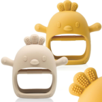 "Silicone Teething Mitten Set for Babies - BPA Free, Anti-Dropping Wrist Teethers (Green & Caramel)" - Image 8