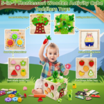 Baby Wooden Activity Cube Center Toys for 1 2 3 4 Years Old Boys Girls Birthday Gifts, 5 in 1 Montessori Educational Learning Sensory Toys for Toddlers Kids 12 18 24 Months Fine Motor Skills Games - Image 2