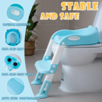 "Kids Potty Training Chair with Step Stool - Height Adjustable Toilet Seat for Boys and Girls, Blue-White" - Image 2