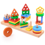 Wooden Montessori Shape Sorter and Color Stacker Toy Set for Infants