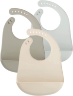 "Ultra Lightweight Waterproof Silicone Baby Bibs - 3 Pack | Adjustable Soft Feeding Bibs with Food Catcher Pocket"