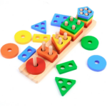 Wooden Montessori Shape Sorter and Color Stacker Toy Set for Infants - Image 3