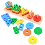 Wooden Montessori Shape Sorter and Color Stacker Toy Set for Infants - Image 5