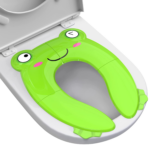 "Foldable Non-Slip Potty Training Seat for Toddler Travel - Cute Green Frog Design with Drawstring Bag"