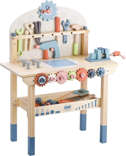 "Kids Wooden Tool Bench Workshop with Tools Set - Fun Construction Toy for Boys and Girls Ages 3-5"