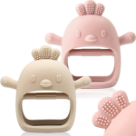"Silicone Teething Mitten Set for Babies - BPA Free, Anti-Dropping Wrist Teethers (Green & Caramel)" - Image 9