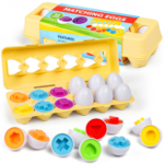 Color Shape Matching Eggs Educational Toy Set for Toddlers with Egg Box - Preschool Learning and Sorting Activity - Easter and Christmas Gift for Kids Ages 3-6+
