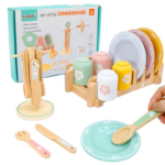 Montessori Wooden Kitchen Pretend Play Set with Simulation Plates and Dishes - Kitchen Playset Toy for Toddlers Ages 3+