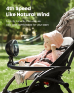 "360° Rotate Mini Portable Fan with Light for Baby Stroller and Car Seat - Battery Operated Handheld Desk Fan with 4 Speeds" - Image 4