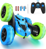 "360° Rotating Double Sided RC Stunt Car for Kids - Rechargeable Electric Race Toy with Headlights (Blue&Green)"