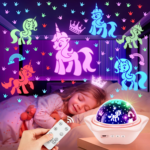 "Magical Unicorn Night Light Projector for Kids - Rechargeable, Dimmable, with Timer and Remote Control"