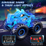 "360° Rotating Dinosaur RC Car with Spray, Light & Sound - All Terrain Monster Truck for Kids with 2 Batteries" - Image 3