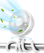 "360° Rotate Mini Portable Fan with Light for Baby Stroller and Car Seat - Battery Operated Handheld Desk Fan with 4 Speeds" - Image 8