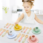 Montessori Wooden Kitchen Pretend Play Set with Simulation Plates and Dishes - Kitchen Playset Toy for Toddlers Ages 3+ - Image 4