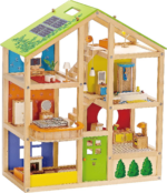 All Seasons Kids Wooden Dollhouse by  | Award Winning 3 Story Dolls House Toy with Furniture, Accessories, Movable Stairs and Reversible Season Theme L: 23.6, W: 11.8, H: 28.9 Inch