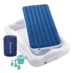 "Portable Inflatable Toddler Travel Bed with Safety Bumpers - Navy Blue"