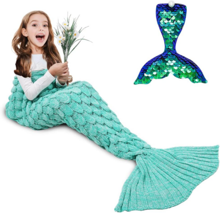 "Mermaid Dreams: Soft Crochet Mermaid Tail Blanket for Kids - Perfect Christmas Gift (Scalemint, Kids Size)"