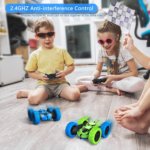 "360° Rotating Double Sided RC Stunt Car for Kids - Rechargeable Electric Race Toy with Headlights (Blue&Green)" - Image 5