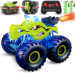 "360° Rotating Dinosaur RC Car with Spray, Light & Sound - All Terrain Monster Truck for Kids with 2 Batteries" - Image 8