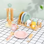 Montessori Wooden Kitchen Pretend Play Set with Simulation Plates and Dishes - Kitchen Playset Toy for Toddlers Ages 3+ - Image 3