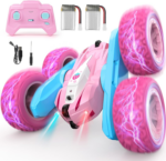 "Rechargeable Pink RC Stunt Car - Perfect Birthday Gift for Girls!"