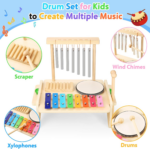 "Deluxe Kids Drum Set & Wooden Xylophone - Montessori Musical Instruments for Toddlers, Perfect Birthday Gift!" - Image 2