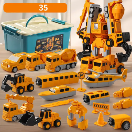 Children's Magnetic Engineering Car and Deformation Robot Assembly Toy